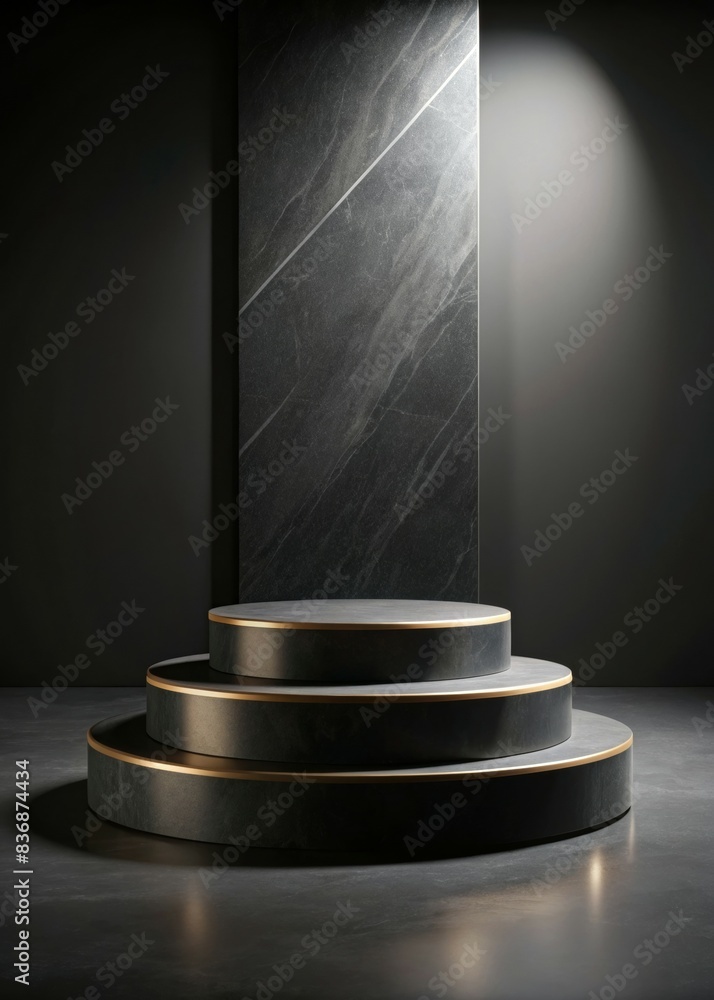 Poster elegant round podium for product display in modern minimalist setting with dramatic lighting and dar