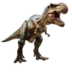 Realistic Tyrannosaurus Rex dinosaur roaring on white background, detailed prehistoric animal illustration.