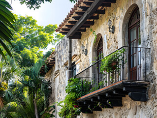 Historic buildings with colorful facades in a charming street in the Dominican Republic.