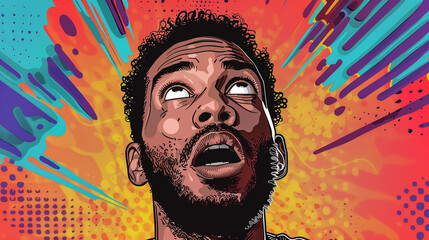 black African american man portrait, pop art style vivid colours