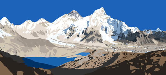 Mount Everest and Nuptse peak as seen from Kala Patthar