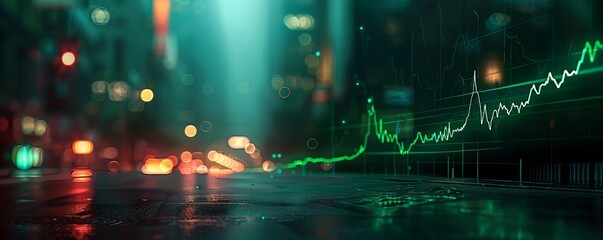 Obraz premium Stock Market Growth in a City at Night