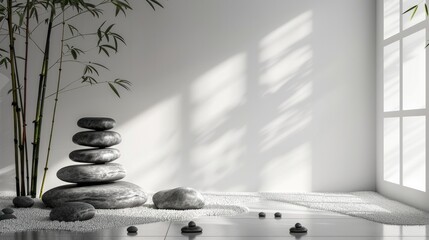 Modern Zen-Themed Template with Space for Text, Featuring Calm and Balanced Design Elements

