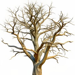 Fototapeta premium Majestic Leafless Tree with Intricate Branches Against a White Background - Nature, Wilderness, and Seasonal Change Concept