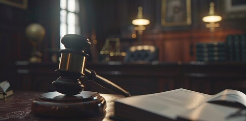 Obraz premium Justice Awaits: Legal Documents and Gavel (Law, Courtroom)