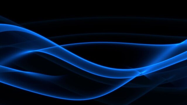 Abstract colorful wavy background in dark blue on black backdrop. Modern colorful wallpaper. Seamless loop animation. 3d rendering.