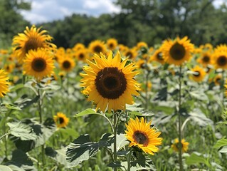 Fototapeta premium Sunflower Field in Bloom for Soil Health and Pollinator Support