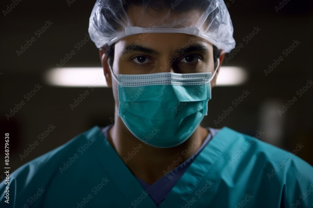 Wall mural hispanic male doctor wearing surgical mask