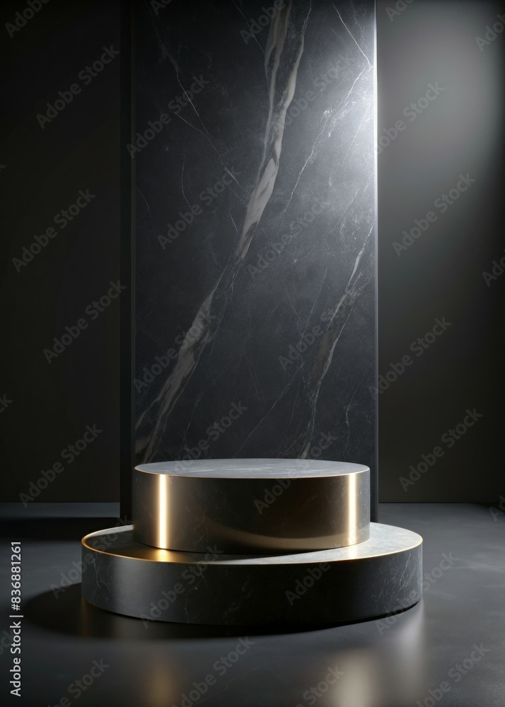 Poster elegant round podium for product display with modern marble background and soft lighting - perfect f