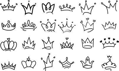 Fototapeta premium Crowns hand drawn icon set. Doodle crown collection. Queen or king crowns. Vector illustration.eps10
