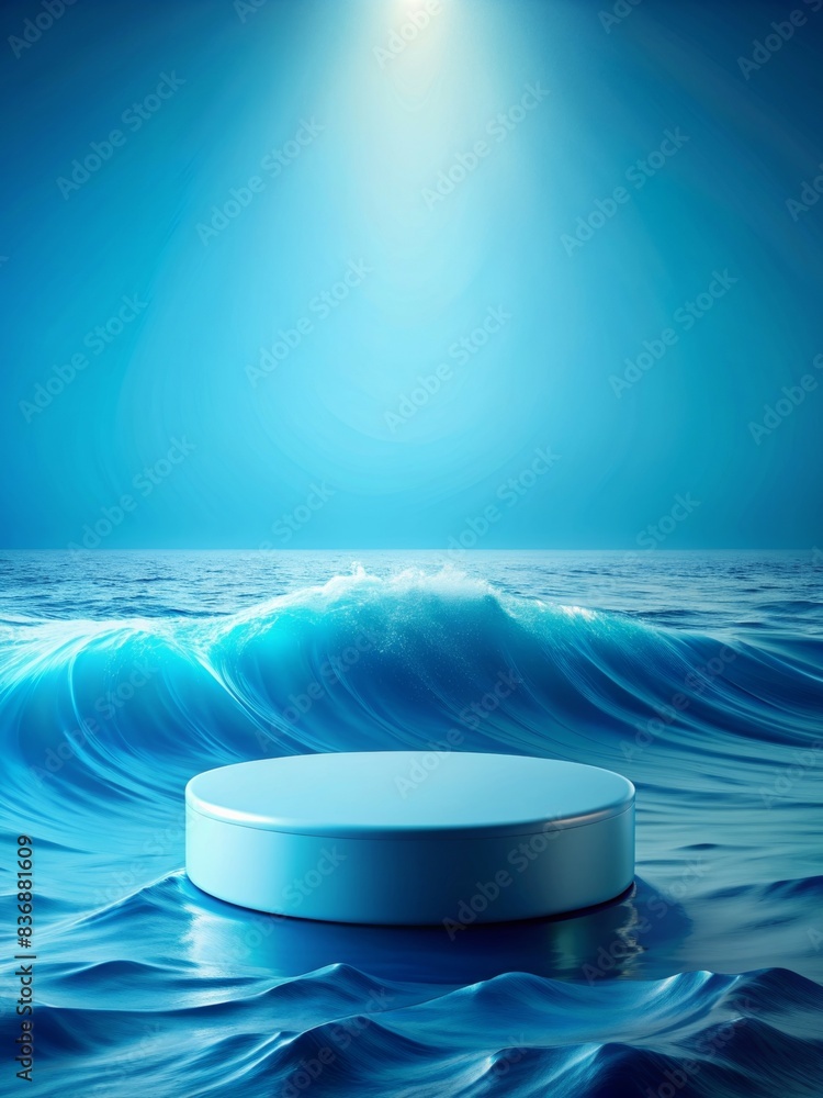 Aufkleber elegant round podium for product display with ocean waves background, perfect for modern and minimal