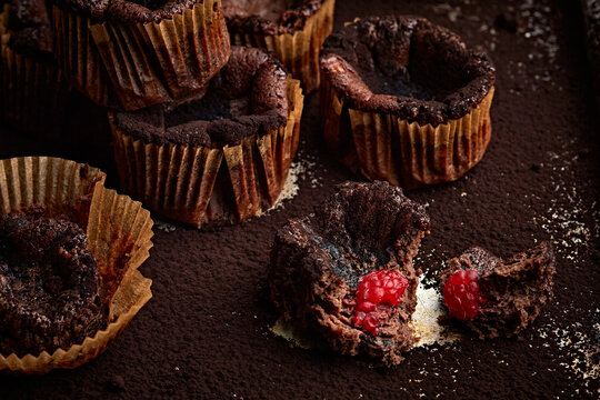 Mini Chocolate Basque Cheesecakes with raspberry centre 