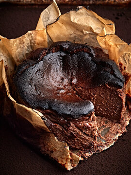 Chocolate Basque Cheesecake with slice out