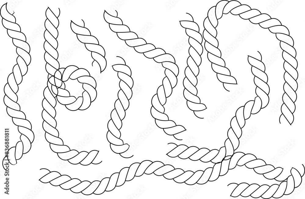Wall mural Decorative Rope Design Element Clipart Set -Wavy and Curved - Wall murals