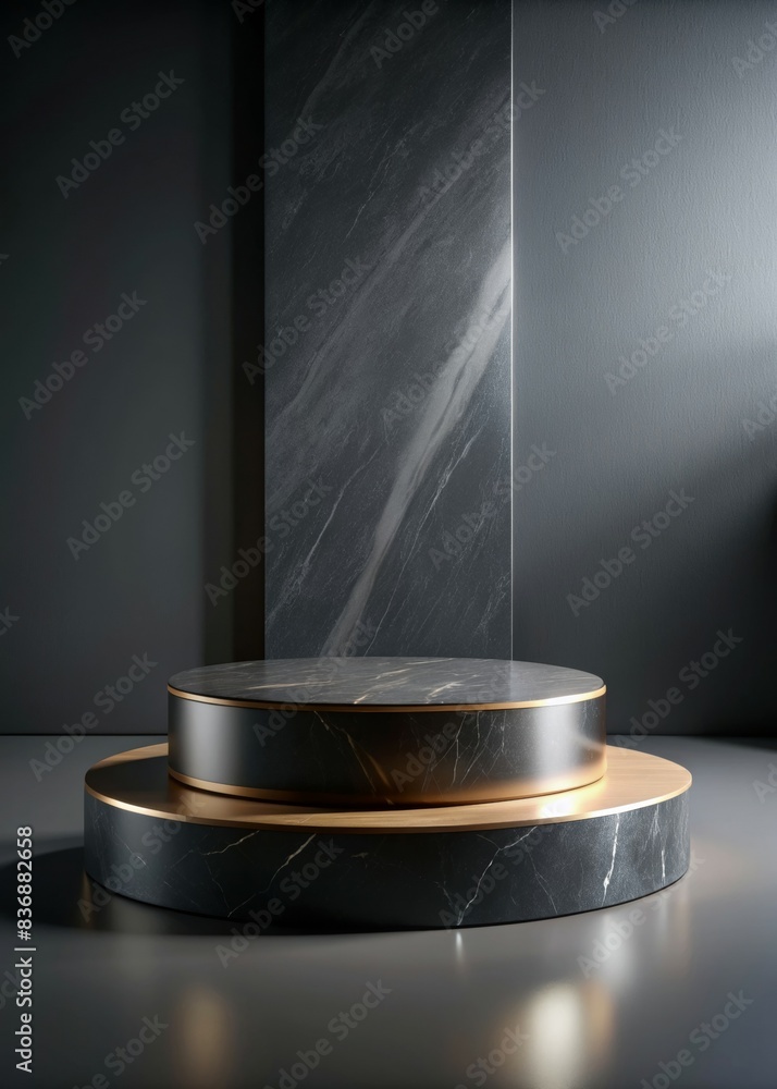Poster elegant round podium for product display - modern minimalist design with marble texture and soft lig