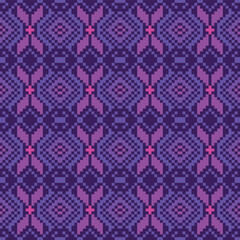 Purple pixel ikat seamless pattern fabric 