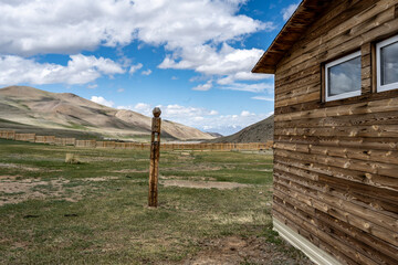 landscape of the surroundings of the village of Kosh Agach mountains with lakes and unusual...
