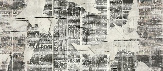 Fototapeta premium Newspaper texture background with black and white text, newspaper pattern with letters, abstract vintage wall art design for print or wallpaper. New typography in a grunge retro style