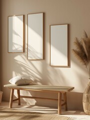 Multi frame mockup, home room interior with sofa, framed wall poster