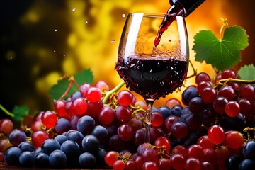 grapes and wine background, generative ai