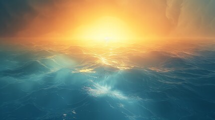 Obraz premium The setting sun casts a golden glow over the undulating waves, painting a mesmerizing seascape that stretches as far as the eye can see