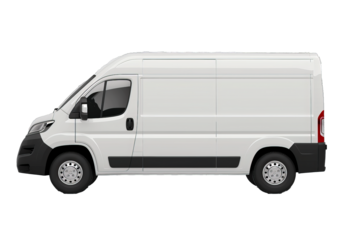 A white van is parked on a white background