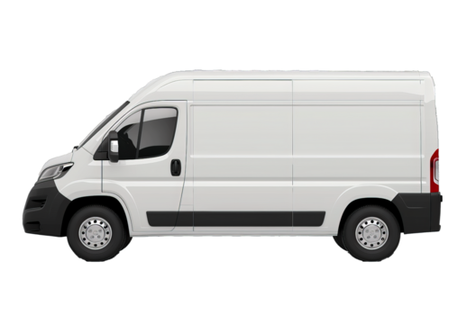 A white van is parked on a white background