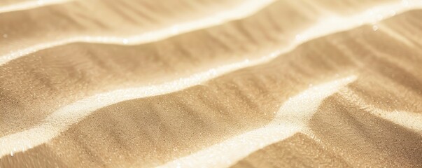 Fototapeta premium Desert sand. Close-up view of desert sand with subtle white hues color, showing delicate ripples and textures. The soft lighting accentuates intricate patterns, creating a serene captivating scene