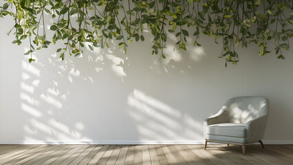 Minimalist Wall with Dappled Shadows from Leafy Branches, Creating a Peaceful and Elegant Nature-Inspired Design