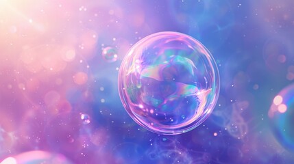Dreamy close-up colorful soap bubble iridescent patterns purple pink bokeh background.