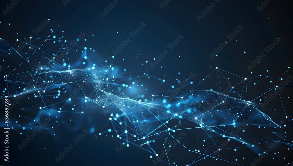 Aufkleber abstract dark blue background with glowing lines and dots, technology banner for presentation or sit