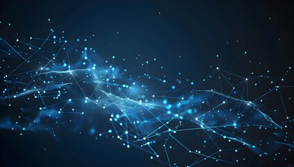 Abstract dark blue background with glowing lines and dots, technology banner for presentation or site header design
