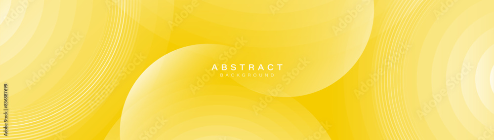 Poster Abstract yellow background with a white geometric circle. Modern minimal trendy lines pattern horizontal. Vector illustration