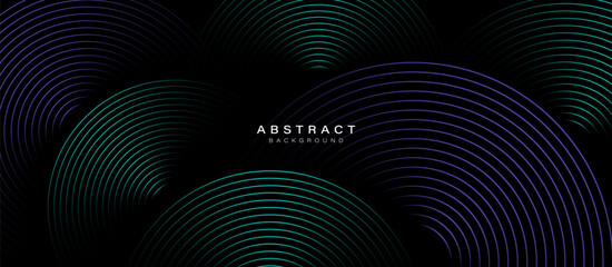 Abstract background with blue and purple geometric circles. Modern minimal trendy lines pattern horizontal. Vector illustration