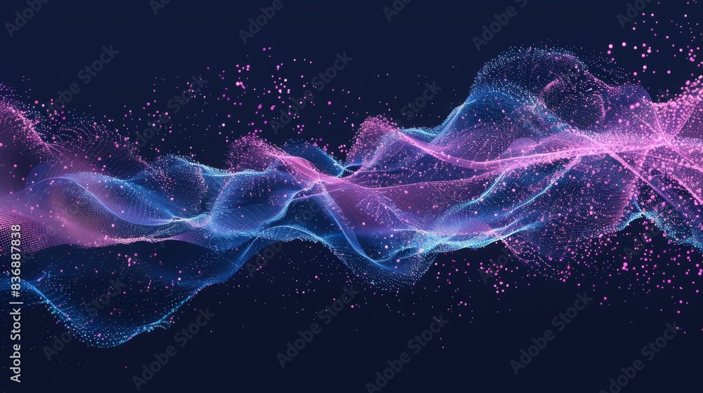 Poster mesmerizing abstract waves of pink and blue light create a stunning visual effect against a dark bac