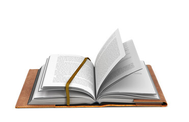 Open book in a leather cover A blank white book 3d render on white
