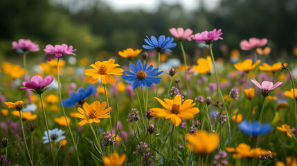 A field of wildflowers swaying gently in the summer breeze.