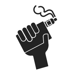 Isolated pictogram hand holding electric smoke, vaping, vape smoking graphic element