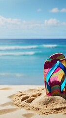 Flip flop on Sand,Sea and blue sky summer background