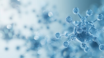 Close-up of transparent molecules connected in a blue, scientific background, concept of molecular biology and chemistry