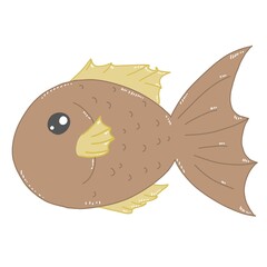 Cartoon brown fish with yellow fins