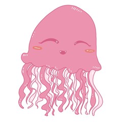 Fototapeta premium Cartoon cute pink jellyfish with happy smiling face