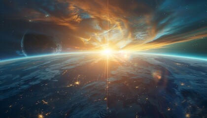 Mesmerizing Earth orbits brilliant sun against cosmic backdrop Contemplation universe's wonders