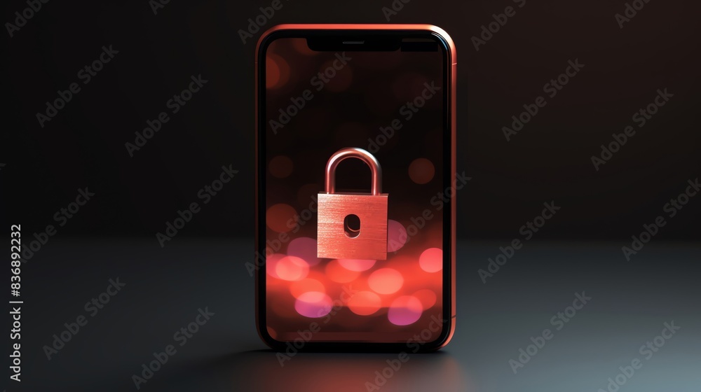 Poster smartphone with a glowing padlock icon on screen, symbolizing security and privacy in mobile devices