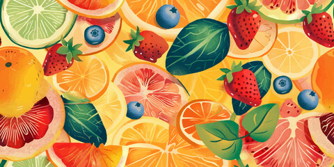 seamless pattern with exotic juicy fruit