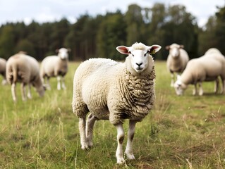 Free Range Sheep Grazing in a Picturesque Pastoral Meadow