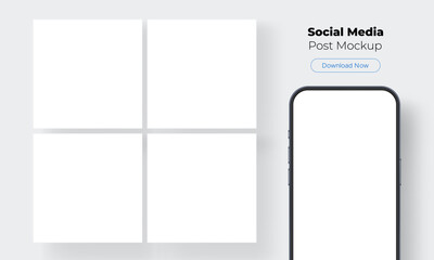 Blank Social Media Posts Template, Smartphone Mockup With Blank Screen. Vector Illustration