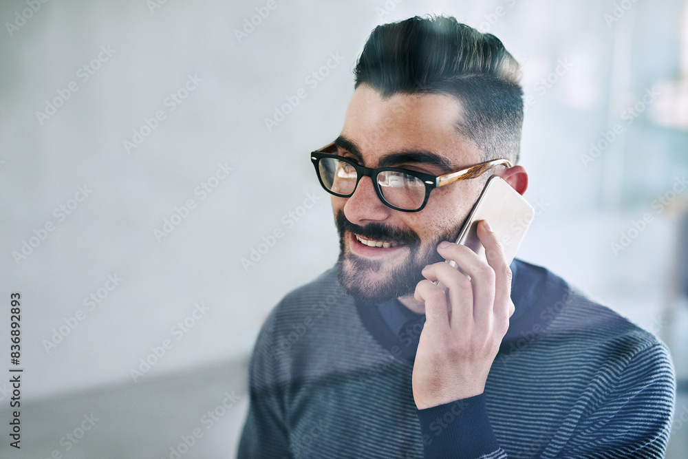 Aufkleber consultant, phone call and businessman in office for conversation and networking. communication, tec