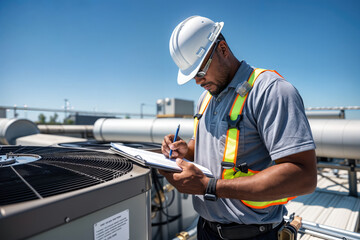 technician inspecting HVAC system