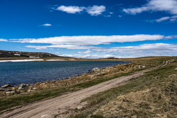 andscape of the surroundings of the village of Kosh Agach mountains with lakes and unusual landscapes in the southern regions of Altai in May